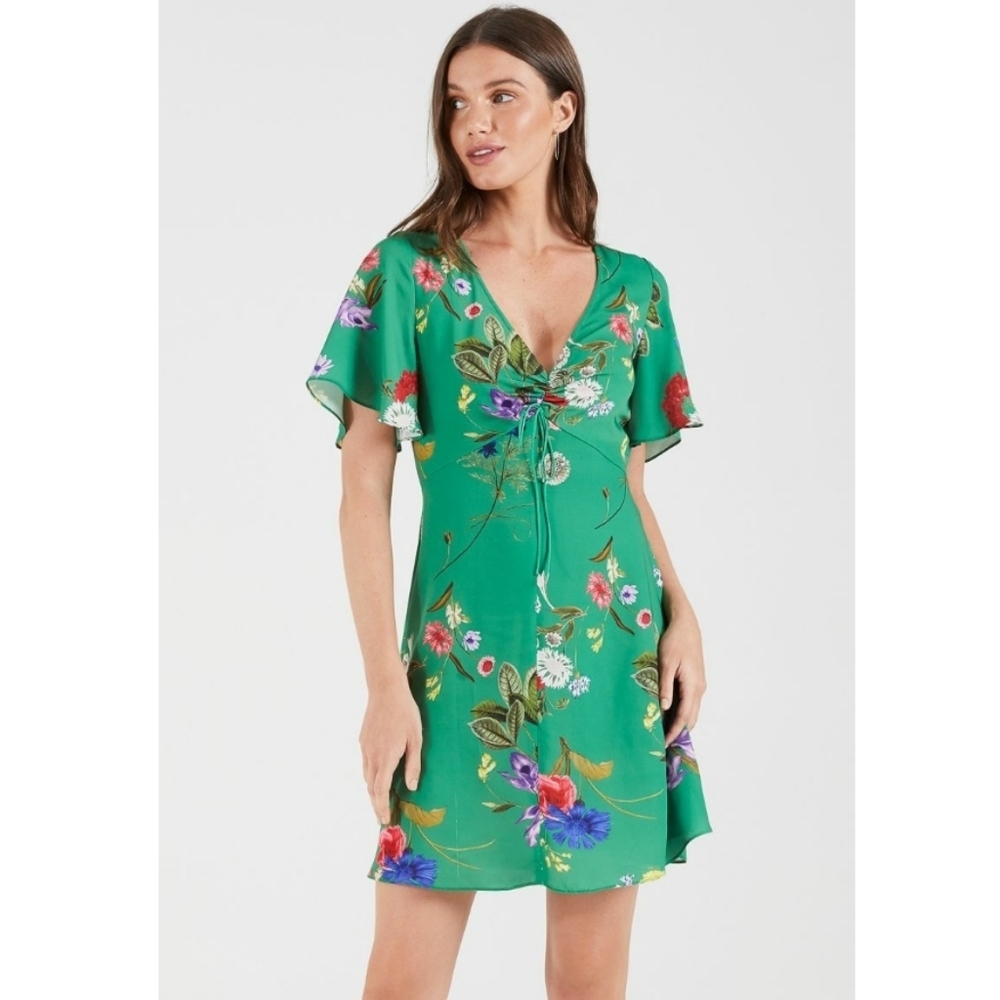 Cooper St Kaia Floral Tie Front Mini Dress Green Size‎ 6